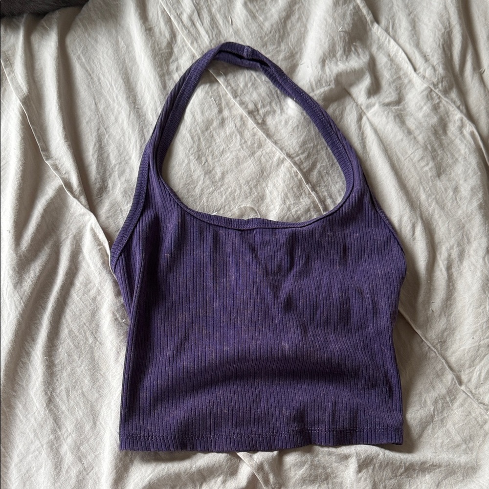 Wild Fable Deep Purple Ribbed Halter Top